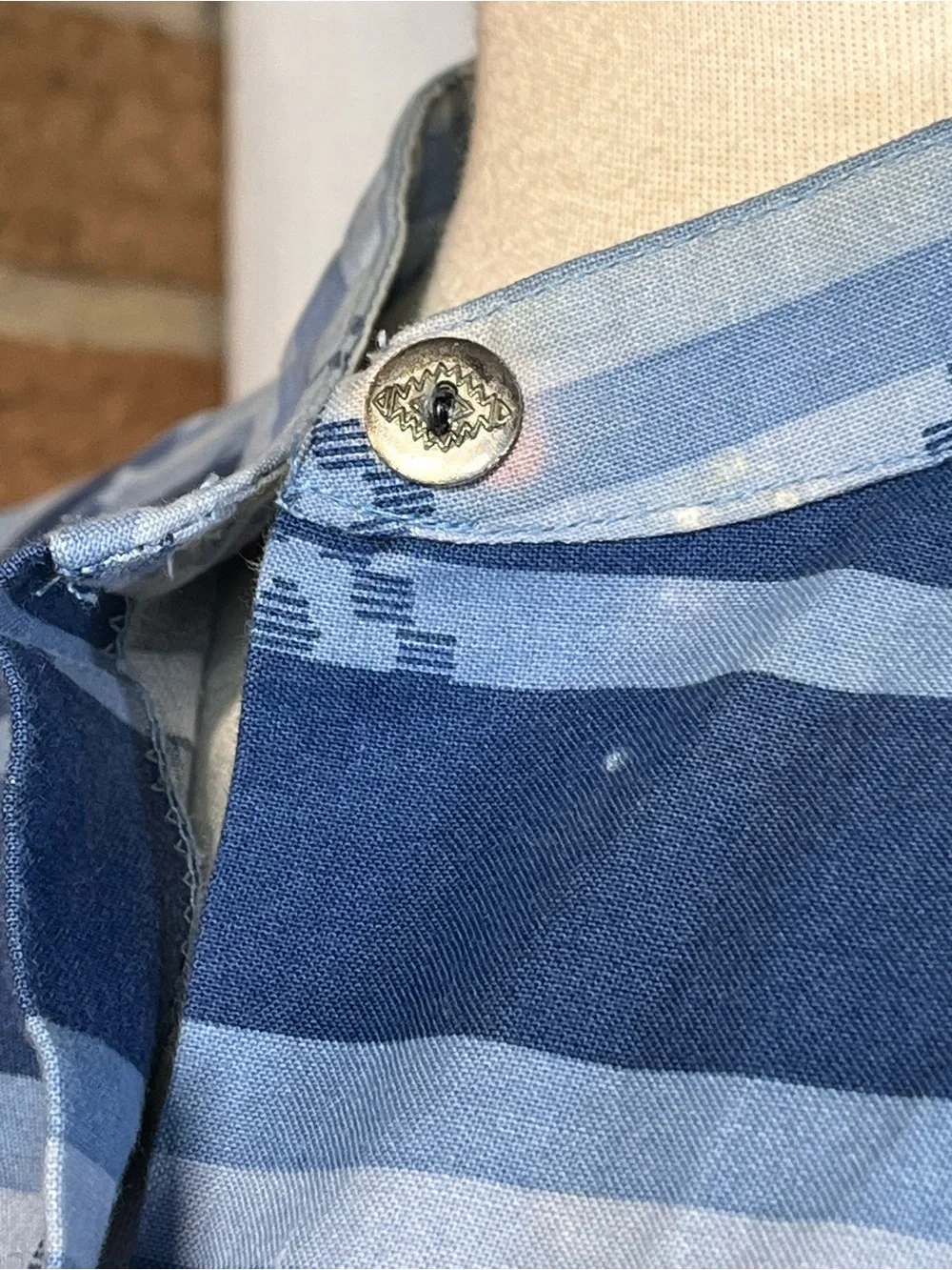 Vintage Cowgirls Rodeo Association Blue Western Stripe Cotton Button Shirt L